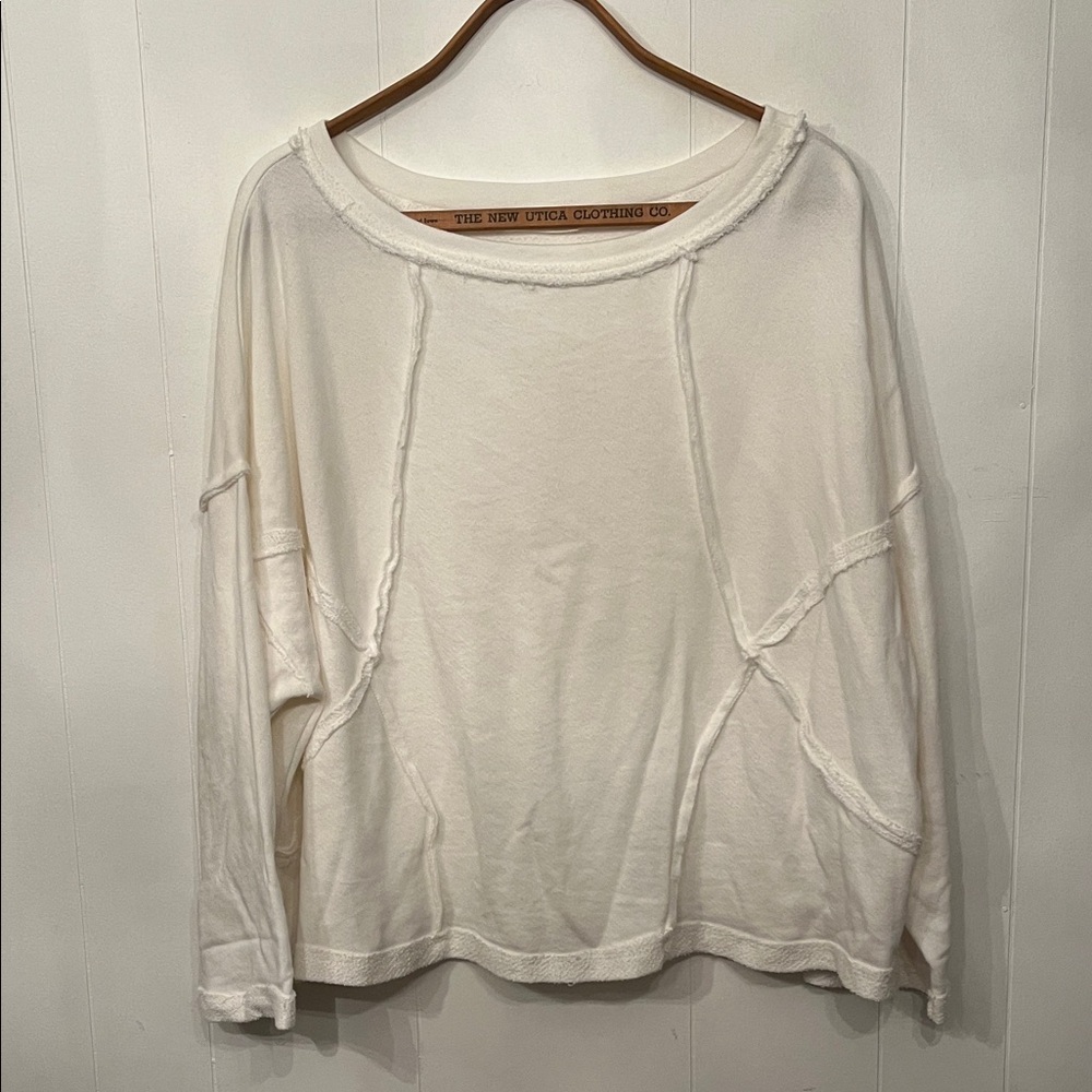 BUCKETLIST Cream Raw-Edge Boxy Pullover